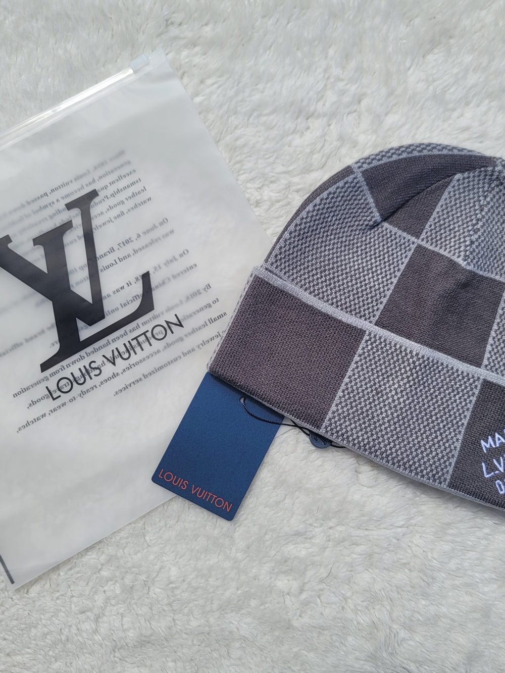 Louis Vuitton Gray Checker Knit Beanie
